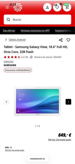Tablet Samsung 18.4 Blanca