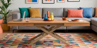 Mesa centro elevable extensible madera y metal