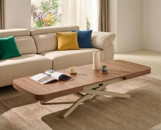 Mesa centro elevable extensible madera y metal