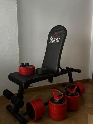 Juego de discos de pesas + Banco musculación