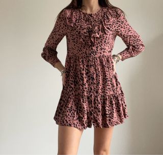 Vestito Zara con balze animalier rosa e nero