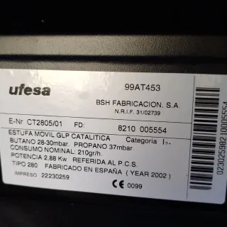 Estufa de gas Ufesa GLP Catalítica