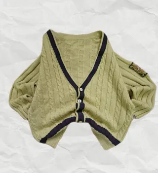 Cardigan vintage anni '80 giallo a trecce