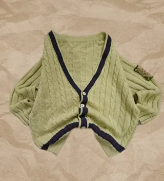 Cardigan vintage anni '80 giallo a trecce