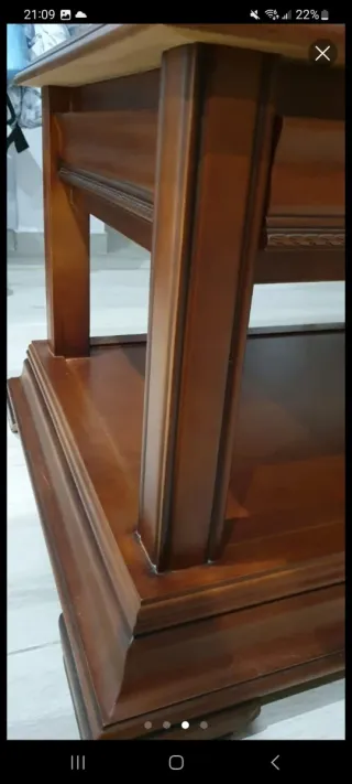 Mesa de centro nogal madera maciza cristal