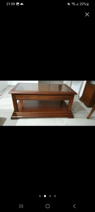Mesa de centro nogal madera maciza cristal