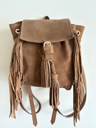 Mochila Zara Piel Marrón Flecos