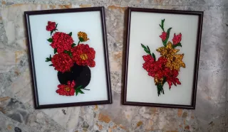 Cuadro decorativo flores rojas y doradas