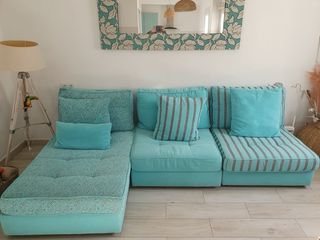 Sofá modular tela azul en 3 piezas