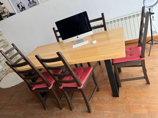 Seis sillas de comedor madera y tela