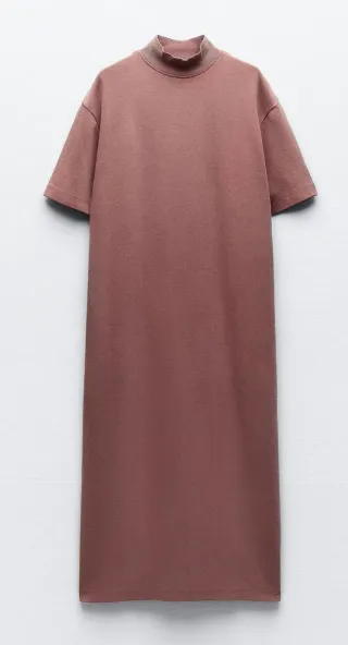 Vestido manga corta. Marrón efecto lavado.