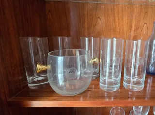 Cubitera y 6 vasos de cristal tallado