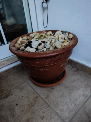 Maceta grande de terracota y piedra