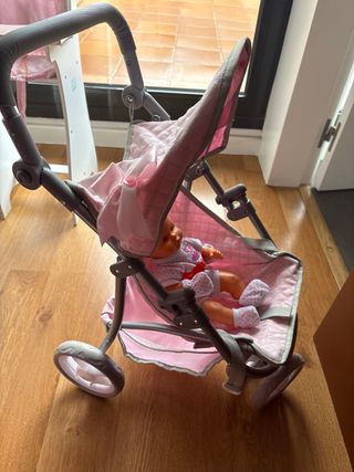 Trona y cochecito para muñecos rosa