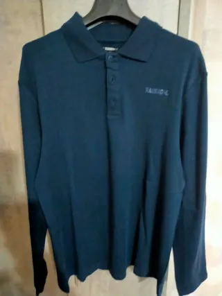 Polo manica lunga cotone blu. Perfetta.