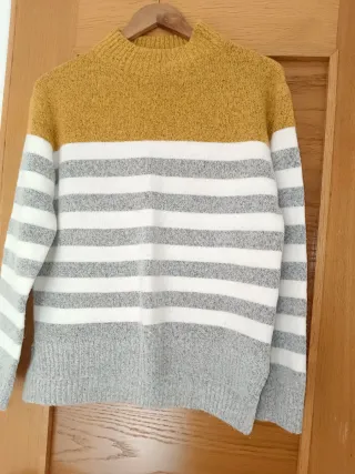 Jersey rayas beige, blanco, coral y gris Talla M