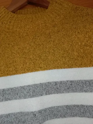 Jersey rayas beige, blanco, coral y gris Talla M