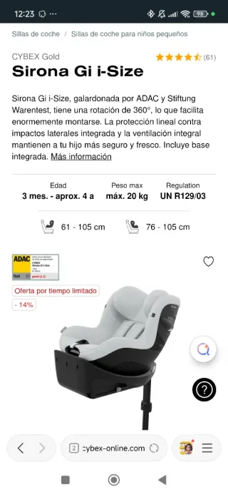 Silla coche Cybex Sirona i-Size con reductor