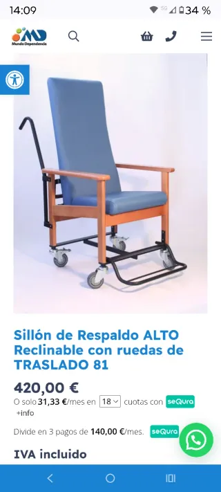 Silla ortopédica personas de movilidad reducida.