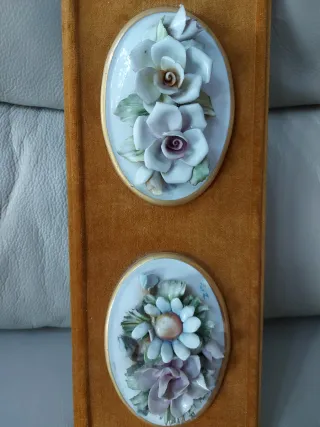 Cuadro porcelana flores antiguas dorado