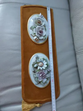 Cuadro porcelana flores antiguas dorado