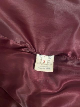 Abrigo ante y cuero marrón forro granate