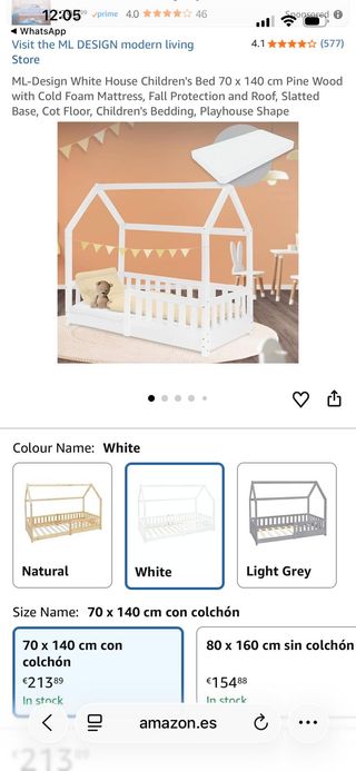 Cama Infantil Blanca ML-Design 70x140