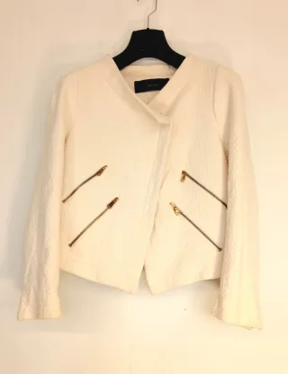 Chaqueta ZARA Tweed Crema Cremalleras Doradas
