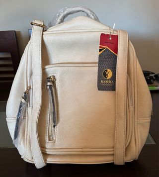 Bolso Mochila Kamma Piel Beige Nuevo