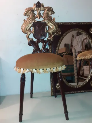 Conjunto Sillas y Espejo Antiguo Pan de Oro