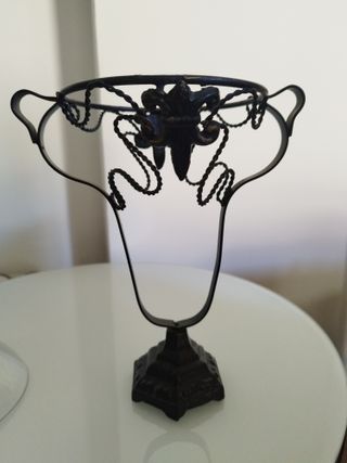 Jarrón antiguo decorativo cristal y metal