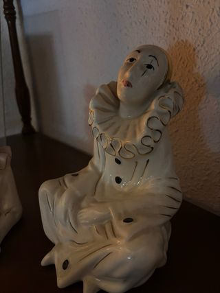 2 Figuras Payasos Vintage Cerámica Dorada