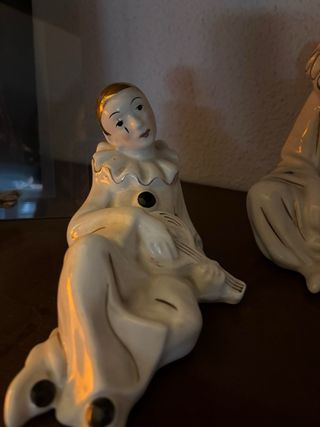 2 Figuras Payasos Vintage Cerámica Dorada