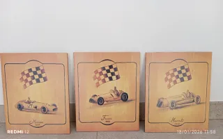 Cuadros de coches de época en madera