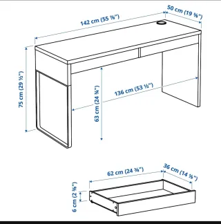 Escritorio MICKE Ikea Blanco con 2 cajones