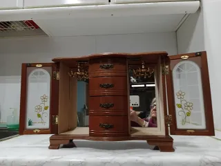 Joyero madera 4 cajones espejo terciopelo