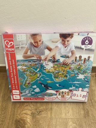 Puzzle y Juego Hape 2 en 1 Mundo 105 Piezas