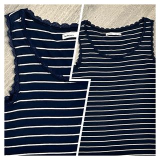 Camiseta a rayas de tirantes azul-blanco.