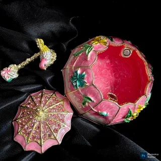 Joyero esmaltado paraguas y pajarito