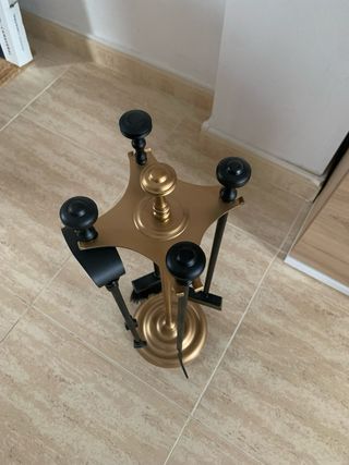 Set Utensilios Chimenea Metal Negro y Dorado