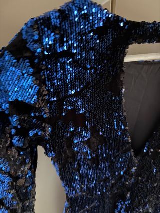 Vestido lentejuelas fiesta azul y negro. Xs grande