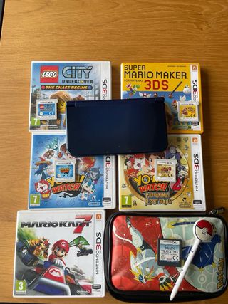 Nintendo 3DS XL Azul + Juegos + funda + lapiz