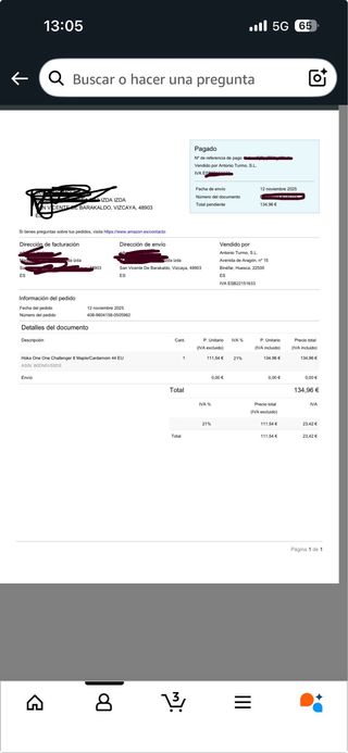 HOKA CHALLENGER 8 ORIGINALES/FACTURA/3USOS