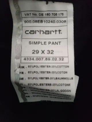 Pantalón Carhartt Simple Pant Negro Nuevo