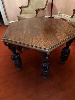 Mesa antigua hexagonal madera maciza 80cm