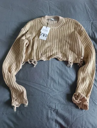 Jersey Zara Dorado Deshilachado Talla S