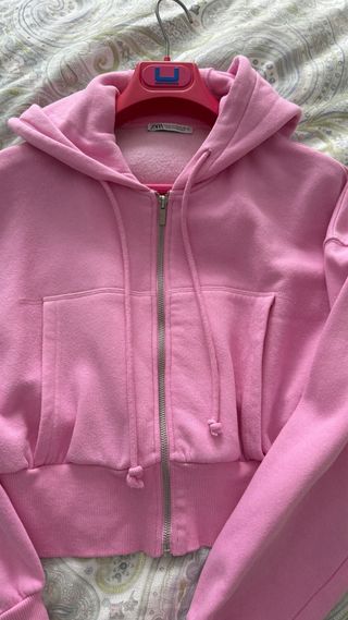 Sudadera Zara con capucha rosa talla única