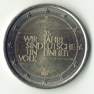 Moneda 2 euros Alemania 2025, UNC. 35 años unidad