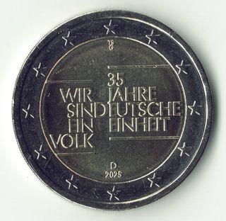 Moneda 2 euros Alemania 2025, UNC. 35 años unidad