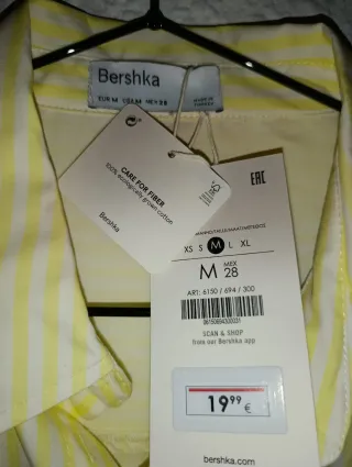 Vestido camisero de rayas amarillas. Talla M.